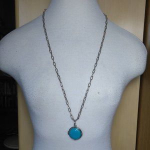 Long Chain Necklace with Blue Stone Pendant